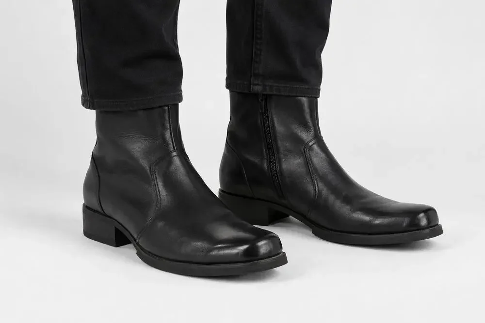 SAS Tripad Comfort Black Leather Side Zip Ankle Dress Boots Square Toe Mens 12M